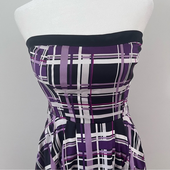 Bebe Plaid Print 100% Silk Strapless Mini Dress |Size S| - Picture 3 of 7